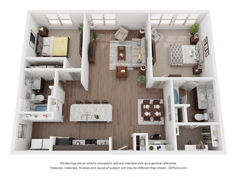 a 1 bedroom floorplan is shown in this rendering